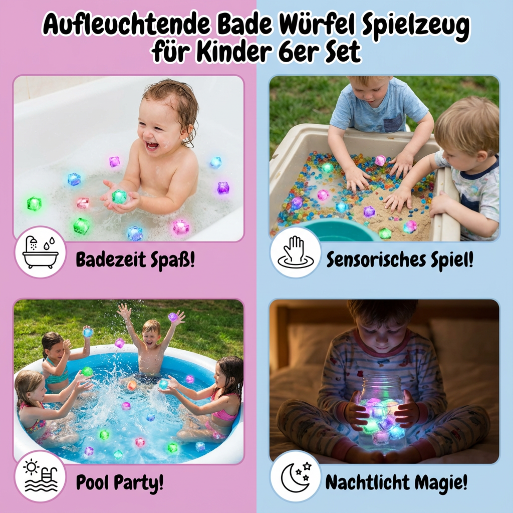 Glowing Bath Cube for Children 6-Piece Set – Water-Activated Toy | Sansoti