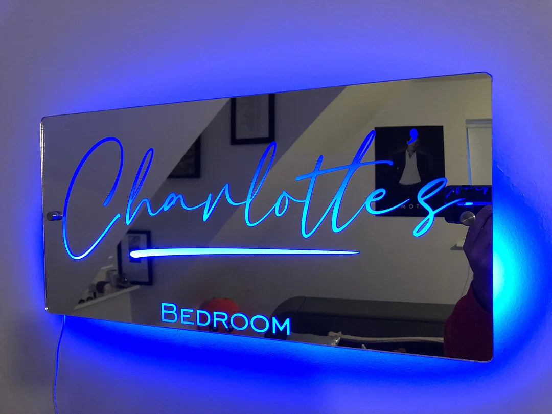 Personalized LED Mirror with Neon Light and Custom Text for Wall Decoration | Sansoti