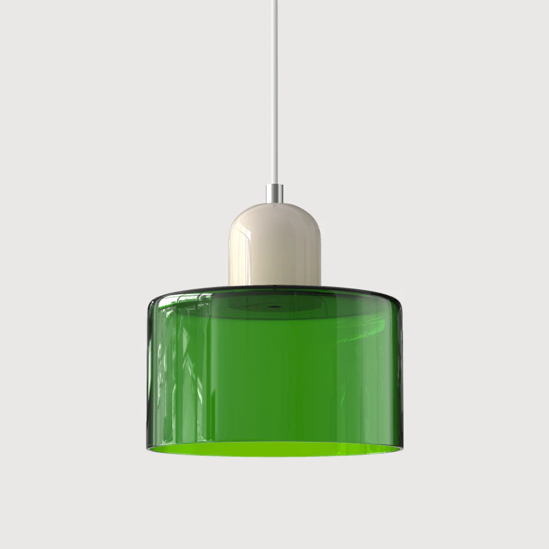 Suspension vintage en verre coloré et métal réglable, éclairage d’ambiance pour coin repas, plafonnier au design rétro | Sansoti
