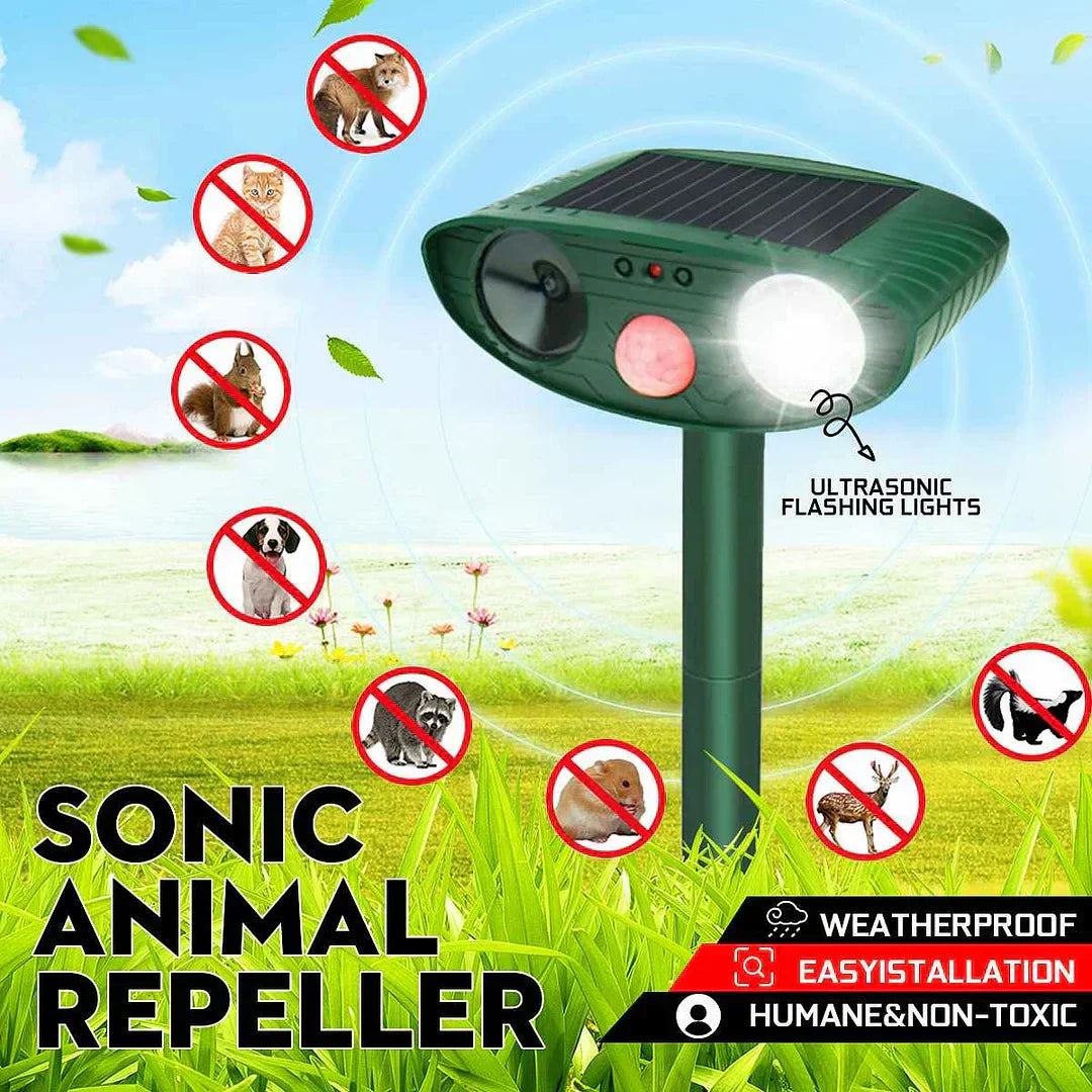 Ultrasonic Animal Repeller Garden Solar PIR Sensor 110° 18-40 kHz Deer Foxes Cats Dogs Bird Scarer Motion Sensor Waterproof Outdoor | Sansoti