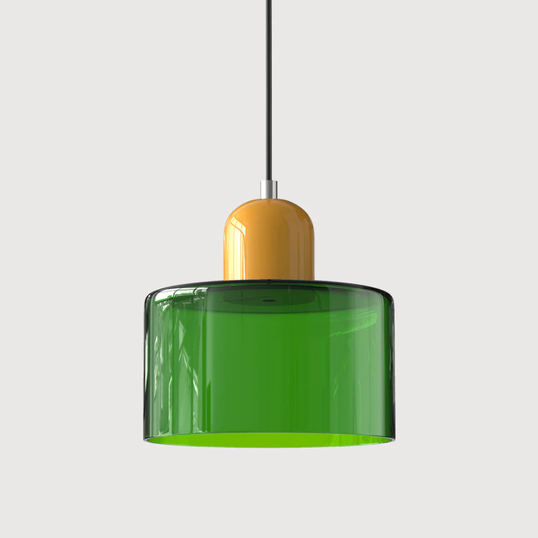 Suspension vintage en verre coloré et métal réglable, éclairage d’ambiance pour coin repas, plafonnier au design rétro | Sansoti