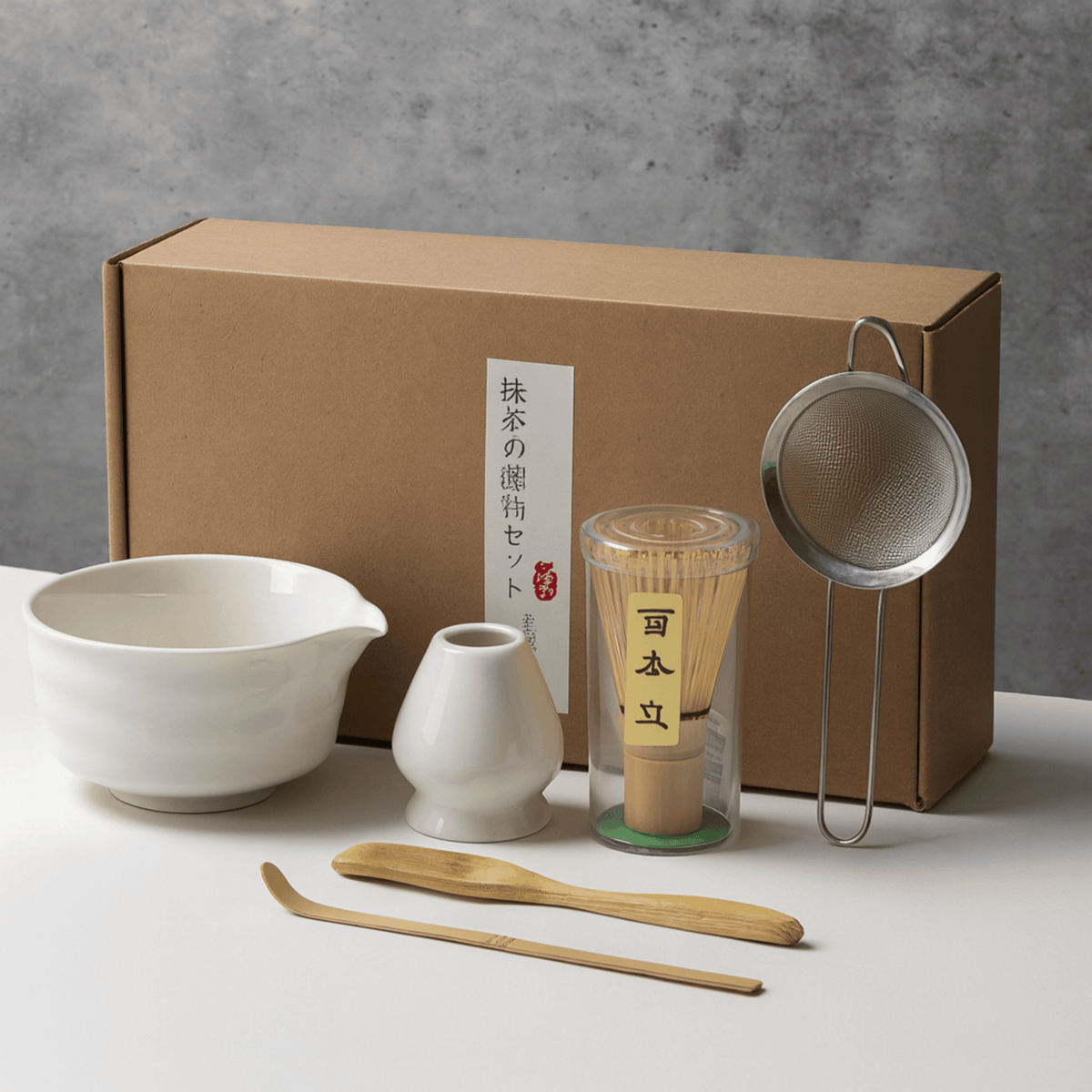Matcha Tea Set 6-Piece Ceramic Bamboo Whisk Bowl Spoon Strainer Traditional Japanese Ceremony Ritual | Sansoti