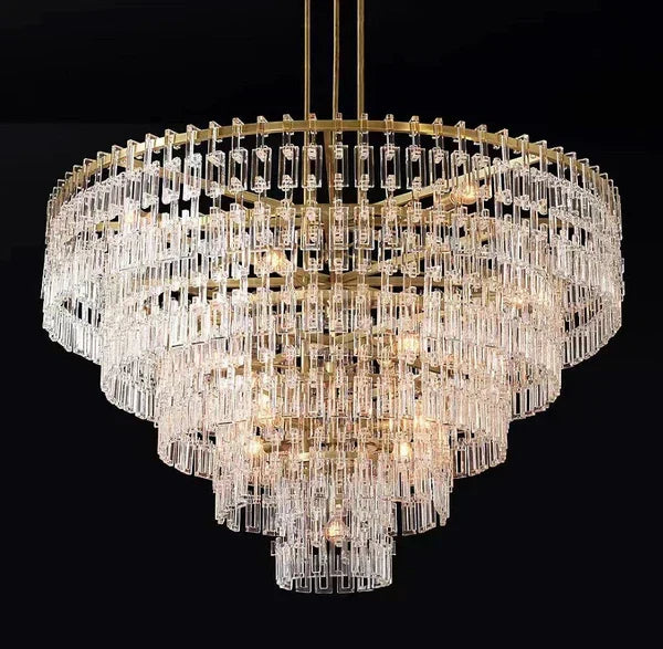 Multi-Layer Crystal Chandelier Brass Glass Round Ceiling Lighting Luxury Dining Room Living Room Design | Sansoti