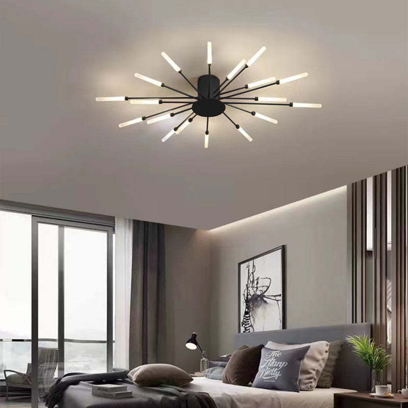 LED Flush-Mount Ceiling Light Firework Starburst Design Metal Acrylic Living Room Bedroom Black Gold Modern | Sansoti
