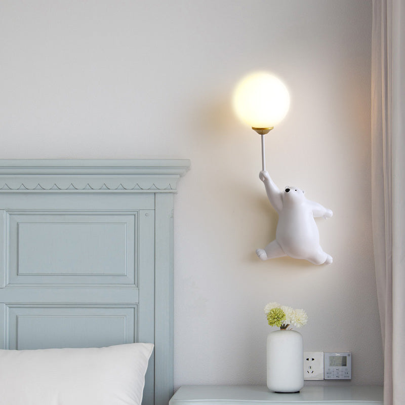 Bear-Shaped Wall Lamp with LED Balloon, Acrylic, White Blue Pink, for Children's Room, Bedroom, Nursery, Reading Lamp | Sansoti