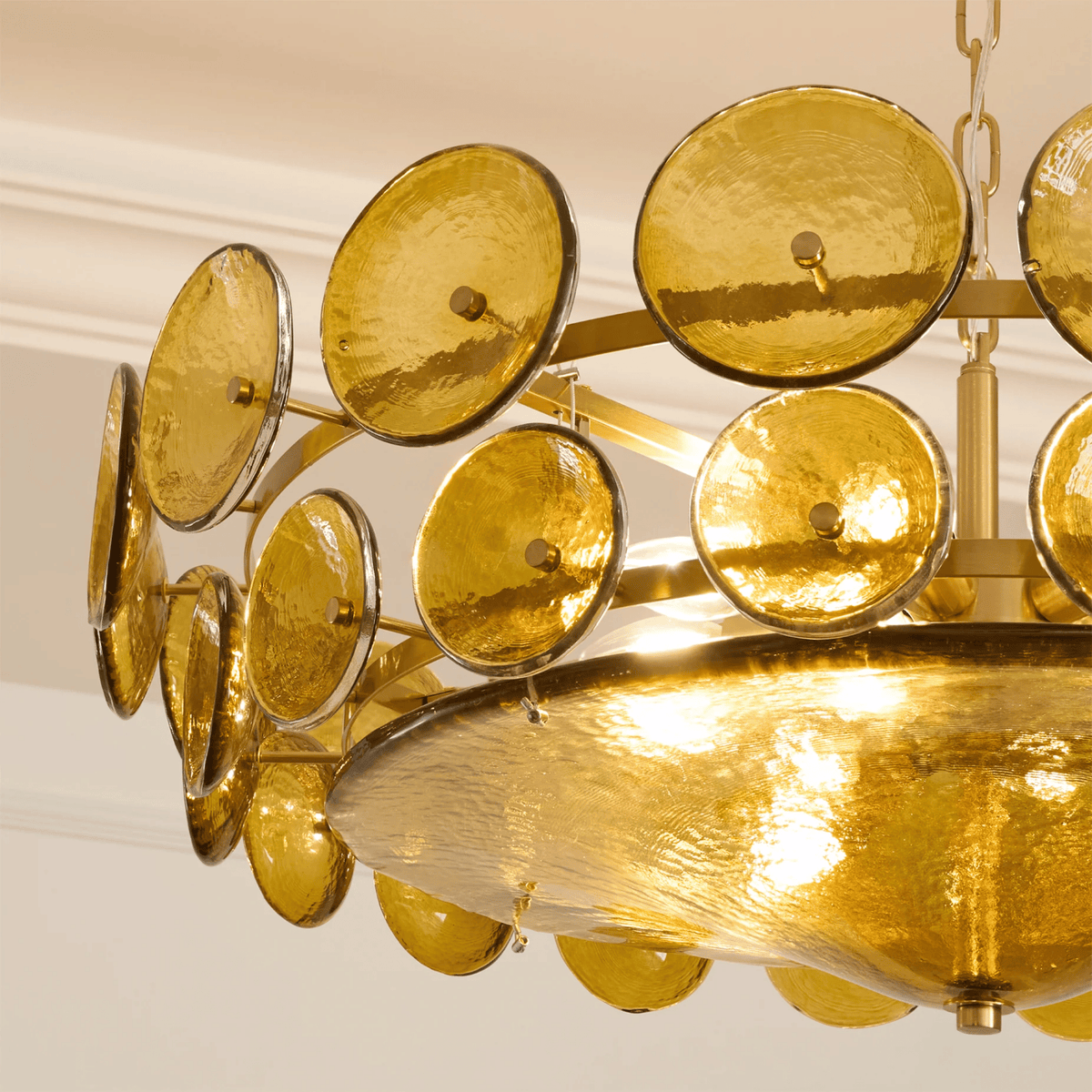 Round Chandelier Green Glass Adjustable Chain Ceiling Light Scandinavian Design Living Room Dining Room | Sansoti
