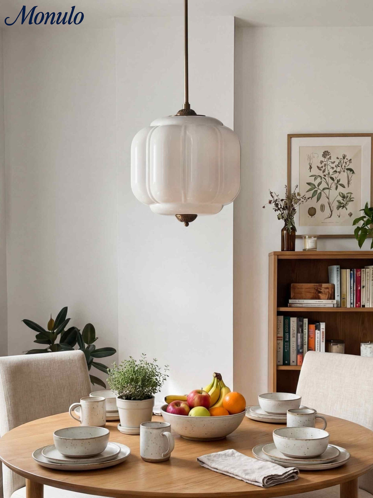 Vintage Kroonluchter met Crèmekleurige Glazen Kappen – Hanglamp in Retro-Stijl voor Eetkamer & Woonkamer | Sansoti