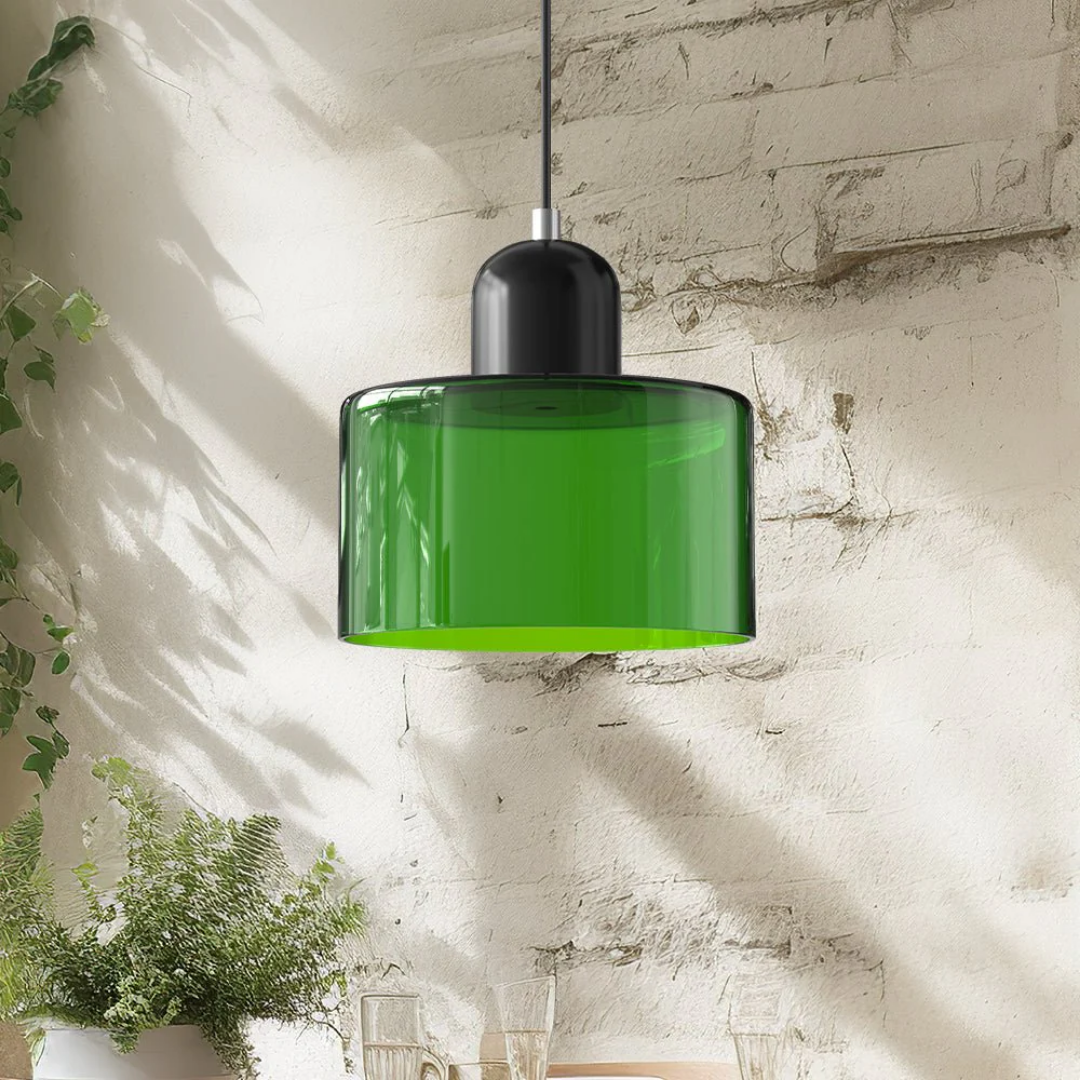 Suspension vintage en verre coloré et métal réglable, éclairage d’ambiance pour coin repas, plafonnier au design rétro | Sansoti