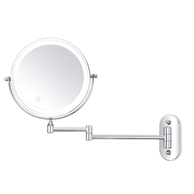 Miroir de maquillage grossissant avec éclairage LED, rechargeable, chrome argenté, pour la salle de bains, les soins et le maquillage | Sansoti