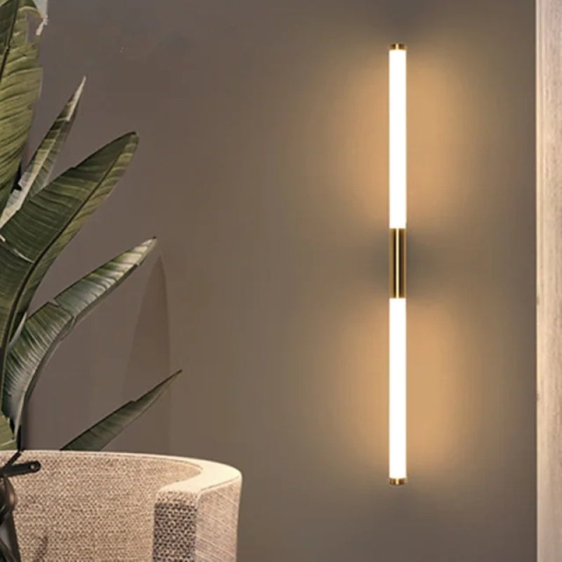 Linear Wall Light Gold Metal Acrylic Bathroom Mirror Waterproof Modern Minimalist LED Lighting | Sansoti