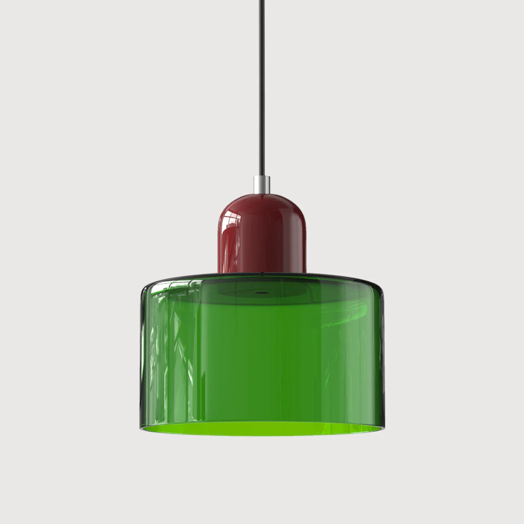 Suspension vintage en verre coloré et métal réglable, éclairage d’ambiance pour coin repas, plafonnier au design rétro | Sansoti
