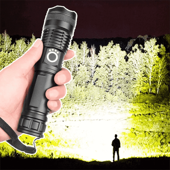 Wiederaufladbare LED-Taschenlampe 90000 Lumen, teleskopisch, USB, Aluminium, wasserdicht, Outdoor, Camping, Jagd, Suchscheinwerfer | Sansoti