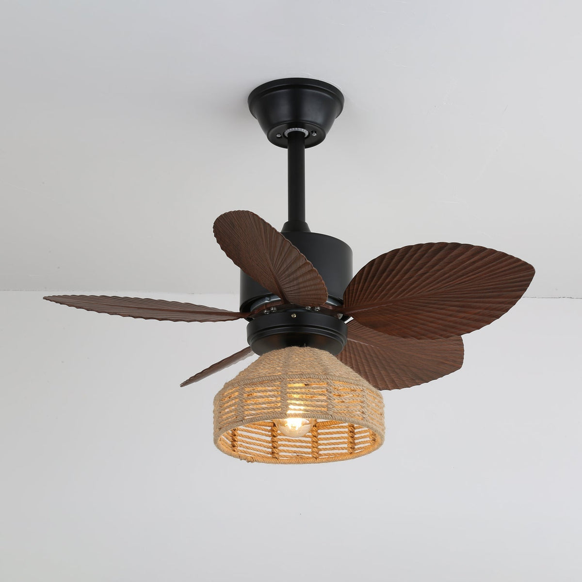 Tropischer Deckenventilator mit Beleuchtung – Rattan-Finish Ø76 cm – Verstellbare Geschwindigkeiten | Sansoti
