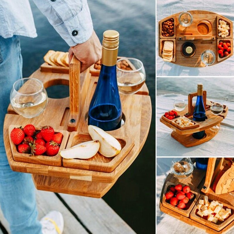 Foldable Wooden Picnic Table for Wine Bottle and Glasses Outdoor Portable Garden Accessory Camping Garden | Sansoti