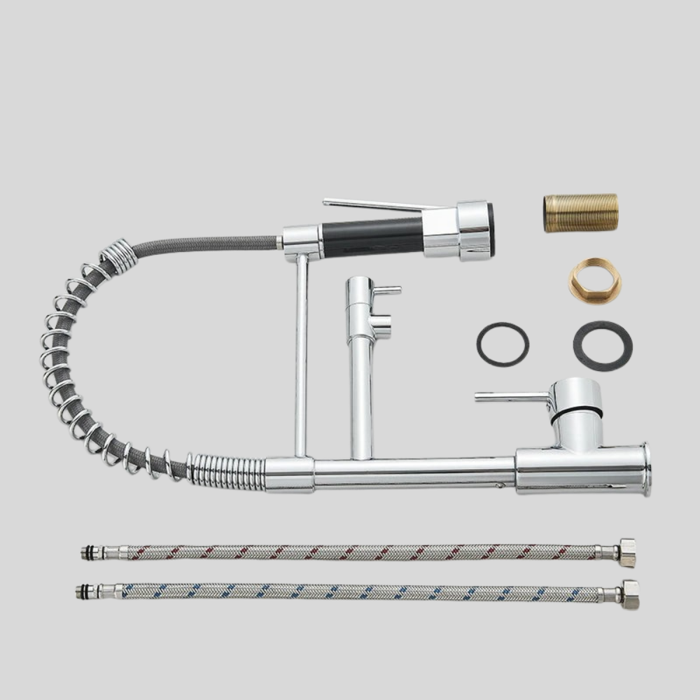Pull-Out Kitchen Faucet Chrome Swiveling Spout Hot Cold Water Flexible Rinse Sprayer Kitchen Mixer Tap | Sansoti