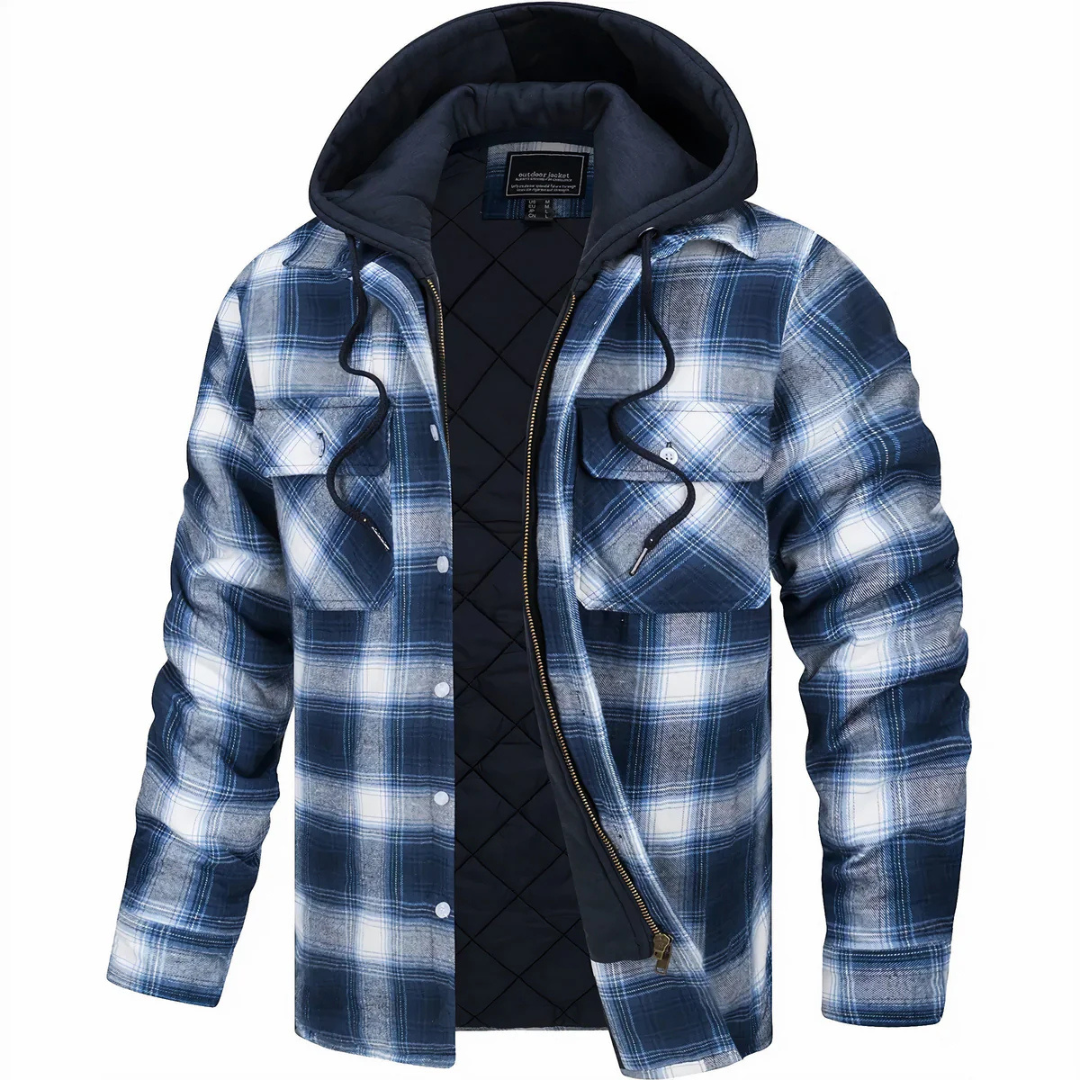 Gevoerde Overshirt Ruit Afneembare Capuchon Casual Heren Outdoorjas Katoen Polyester Warm Comfort Stijlvol | Sansoti
