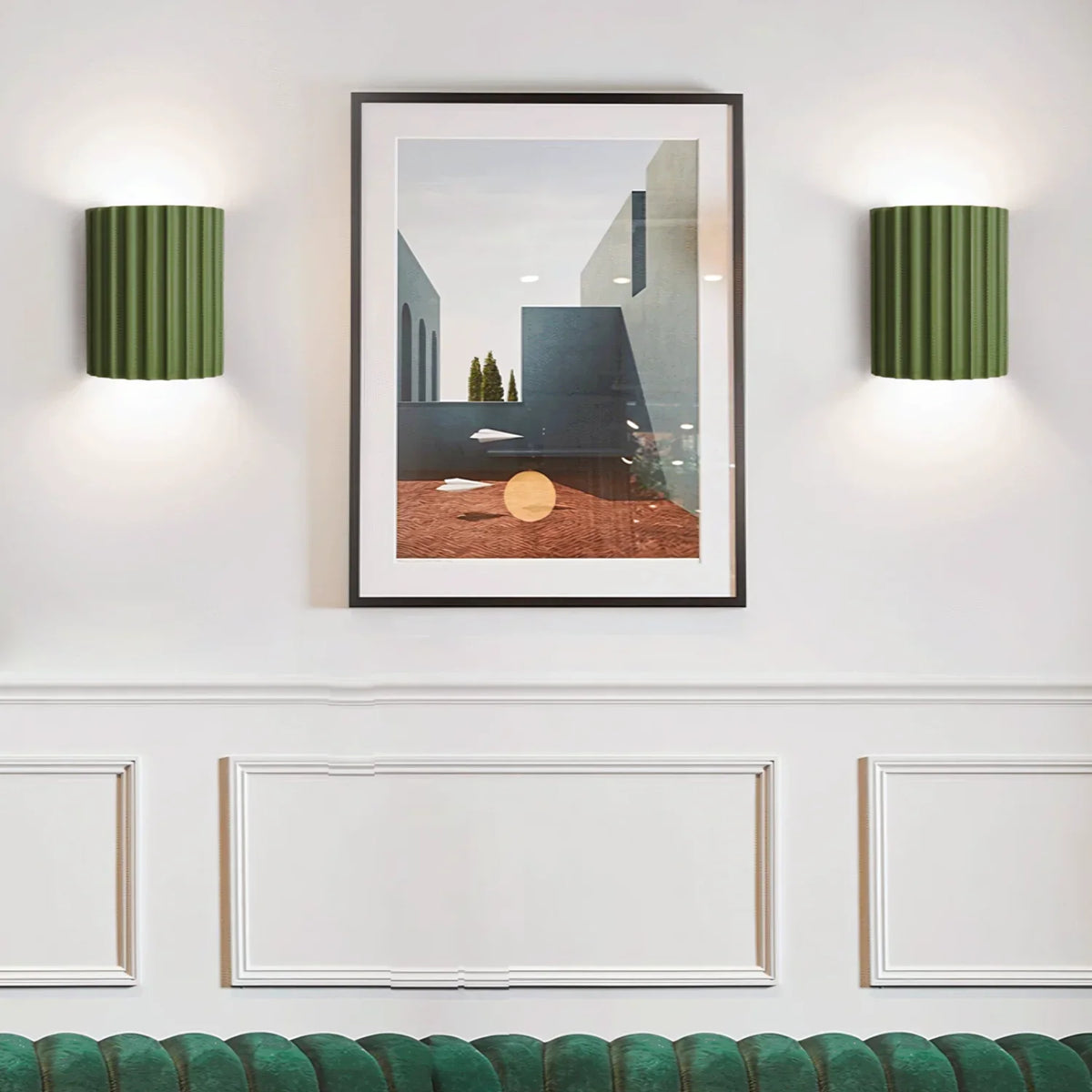 Aplique de pared de resina con forma escultórica ondulada, estilo nórdico, blanco, verde, gris, dormitorio, recibidor | Sansoti