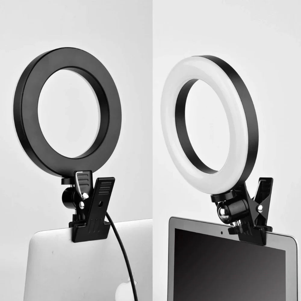 LED Ringlicht met Klem Modern Dimbaar Bureaulamp met 360° Draaibaar – Perfect voor Video-Calls Make-up Fotografie | Sansoti