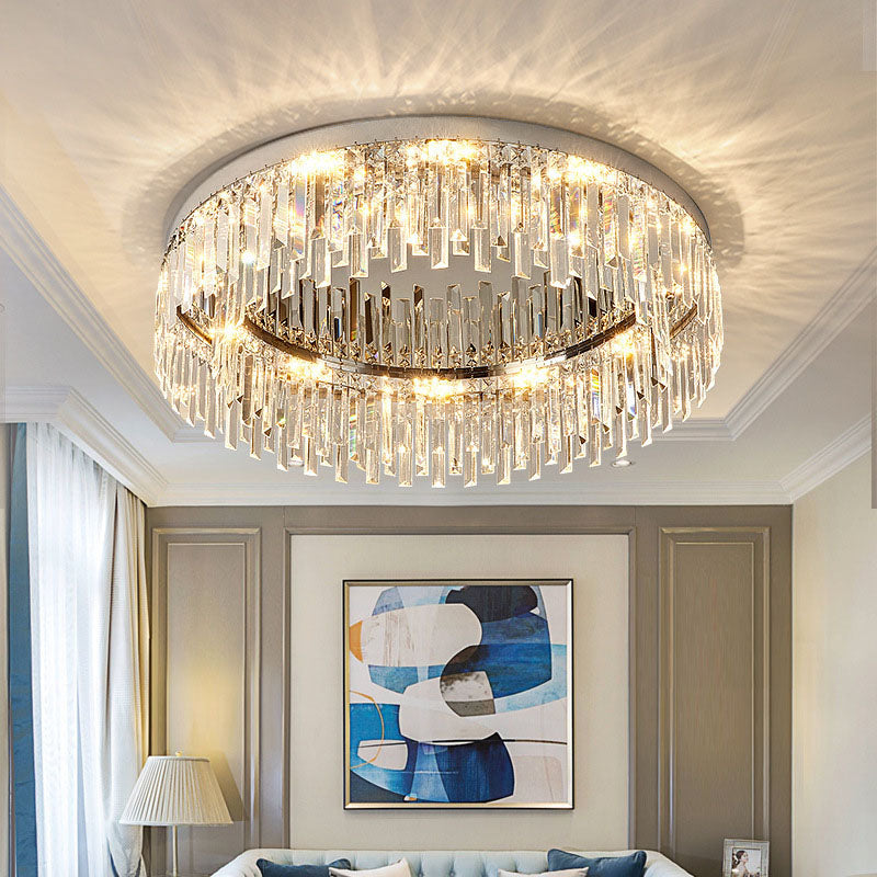 Crystal Ceiling Lamp Round Modern Flush Mount Chrome E12 Dimmable Living Room Bedroom