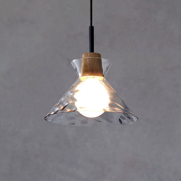 Suspension verre bois transparent E26 salon chambre salle à manger lampe pendante abat-jour en verre cloche cône bol industriel rétro | Sansoti