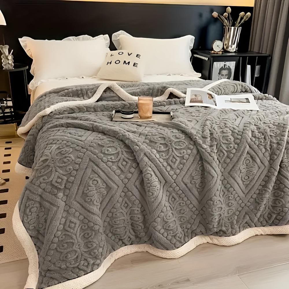 Doppelseitige Sherpa-Decke mit Mandala-Muster, 120-230 cm, besticktes Design, Schlafzimmer, Wohnzimmer | Sansoti
