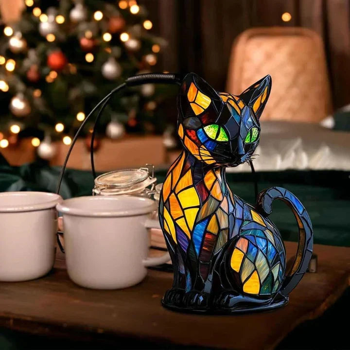 Handmade Cat Lamp, Table Mood Light, Warm LED Night Light, Decorative Ambient Lighting for Cat Lovers | Sansoti