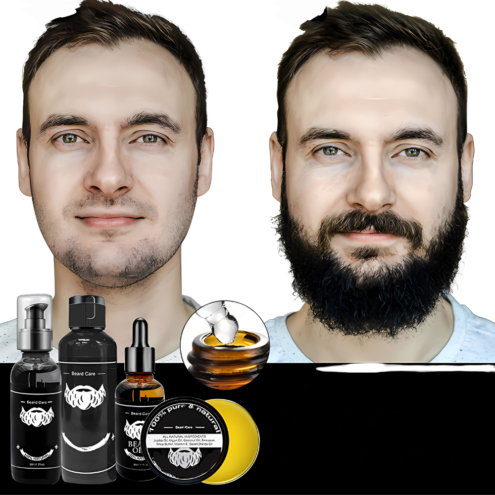 Complete Beard Care Set for Men with Beard Brush, Oil, Conditioner, and Dermaroller | Sansoti