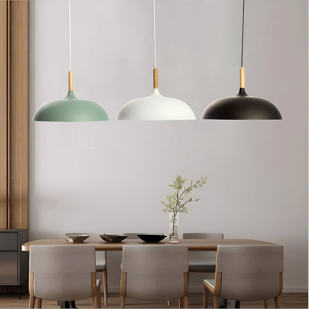 Lámpara colgante de madera y hierro, estilo escandinavo Japandi, redonda, E27, Ø35 Ø60, comedor, cocina | Sansoti