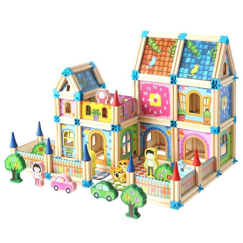 Wooden Dollhouse Building Set, DIY Children's Toy, 268–298 Pieces, Educational Creative Imaginative Play | Sansoti