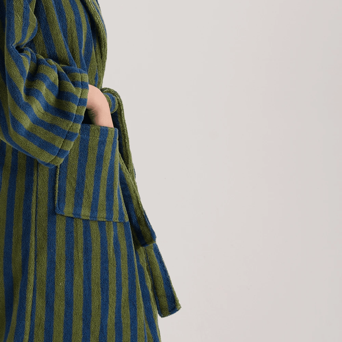 Organic Cotton Bathrobe Jacquard Striped Pattern Blue Green Retro Spa Robe Unisex Wellness Home | Sansoti