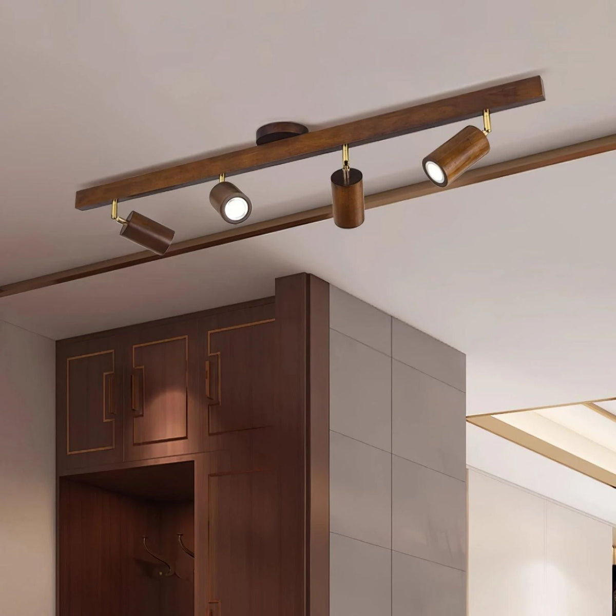 Holz Track Deckenlampe LED Holzoptik Gold Verstellbare Spots Wohnzimmer Küche Flur Skandinavisch Modern | Sansoti