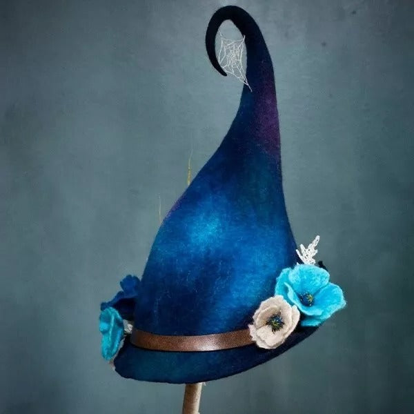 Handmade Felted Wool Witch Hat Purple Red Blue Halloween Party Costume Decoration Vintage Accessory | Sansoti
