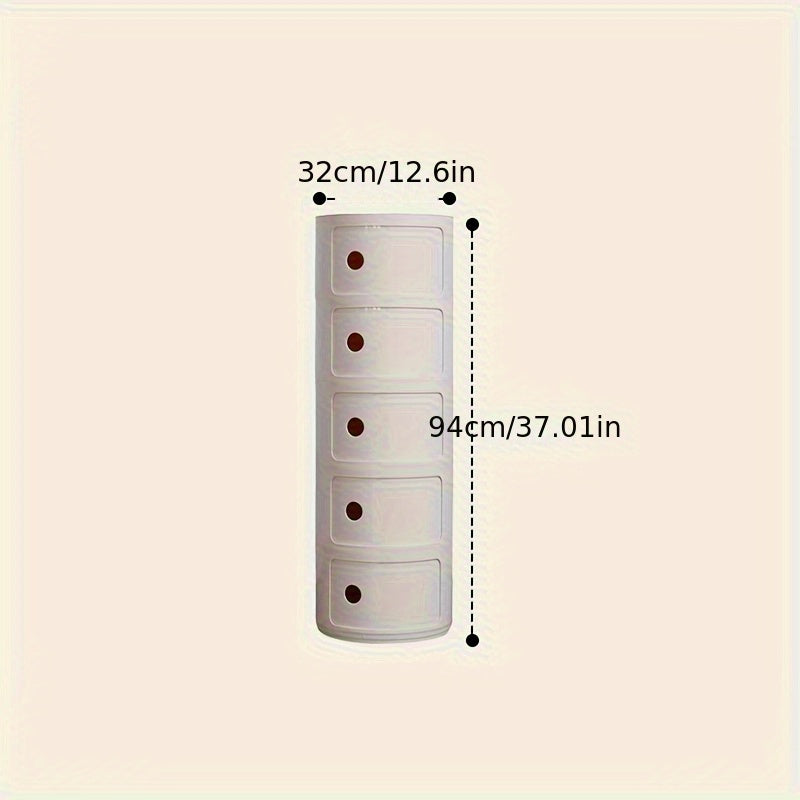 Round Multi-Tier Storage Cabinet White Bedside Table Plastic Stackable Modular Small Cabinet Bedroom Side Table | Sansoti