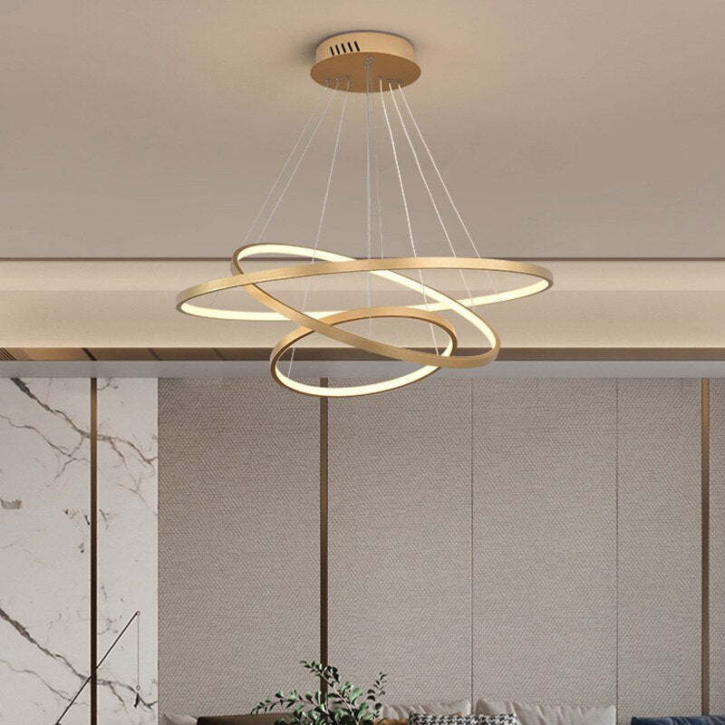 LED Hanglamp Metaal Drie Ringen Verstelbaar Goud Wit Zwart Woonkamer Eetkamer Slaapkamer Modern Design | Sansoti