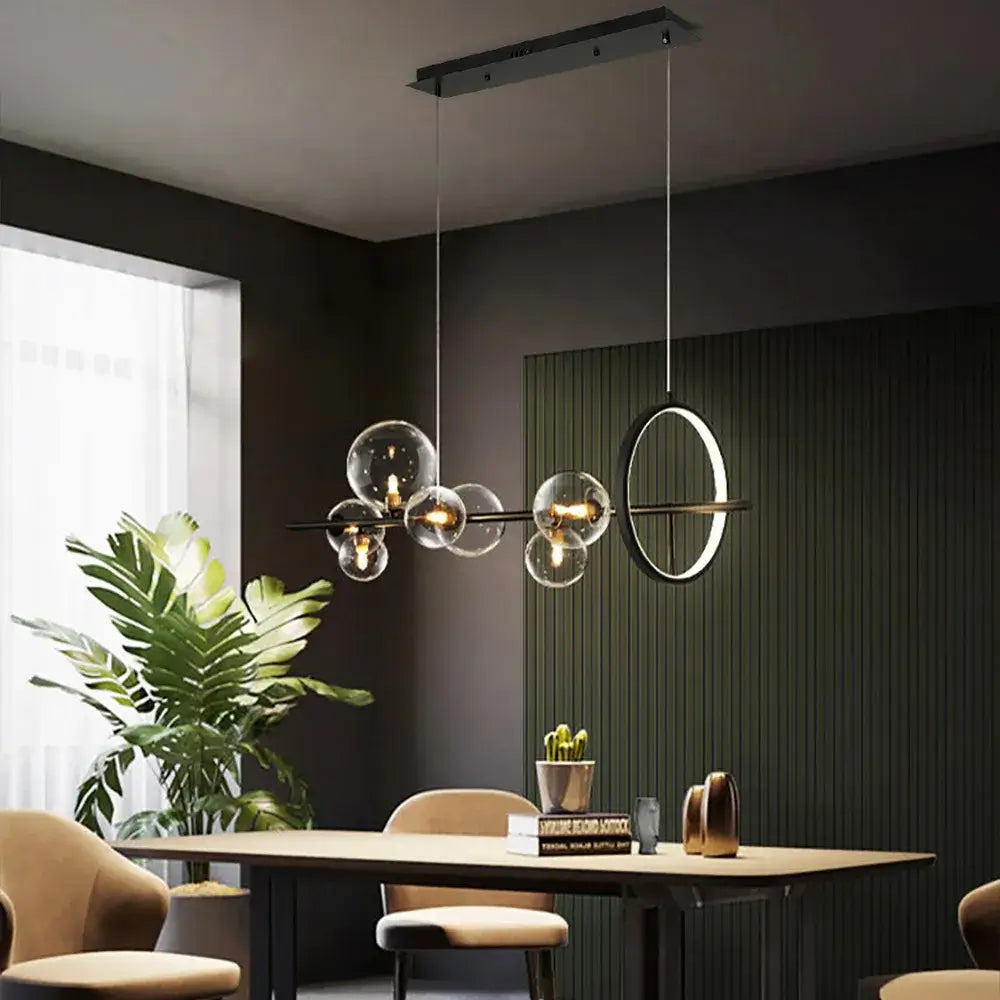 Glas-Hängeleuchten linear – moderne goldene oder schwarze Hängeleuchte mit 7 oder 10 Lichtpunkten – inklusive G9 LED-Lampen – höhenverstellbar für Kücheninsel Esstisch | Sansoti