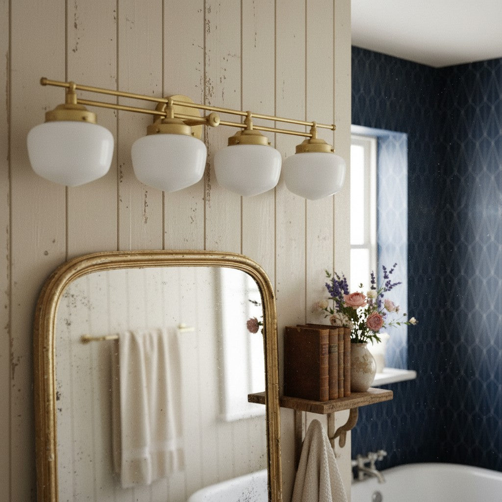 Globe Wall Lamp Classic Bathroom Schoolhouse Lighting Matte Opal Glass for Mirror and Sink | Sansoti
