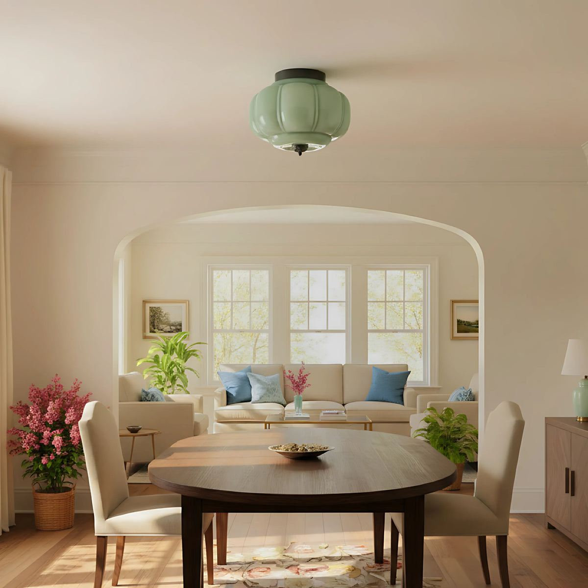 Vintage Semi-Deckenleuchte Milchglas Kürbis Eloise E26 Retro-Deckenbeleuchtung Wohnzimmer | Sansoti