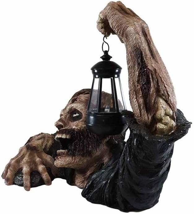 Resin Zombie Garden Statue with Lantern for Halloween Outdoor Garden Patio Decoration Waterproof Horror | Sansoti