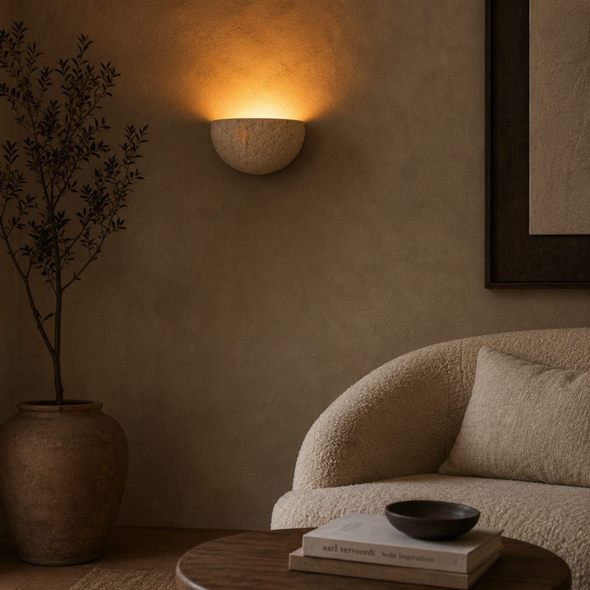 Travertine Wall Lamp Natural Stone Beige Warm White Light Bedroom Hallway Living Room Modern Atmospheric Interior | Sansoti