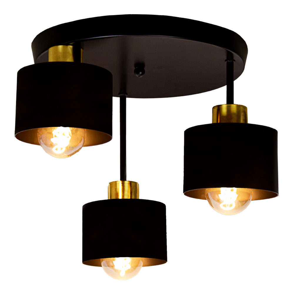 Ceiling Lamp 3 Lights Black Gold Metal E27 Ø30cm Modern Design | Sansoti