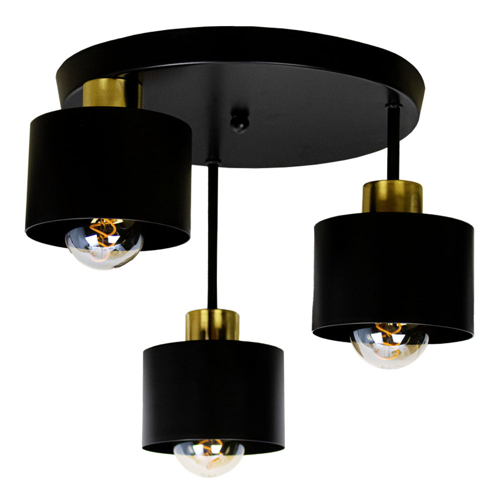 Ceiling Lamp 3 Lights Black Gold Metal E27 Ø30cm Modern Design | Sansoti