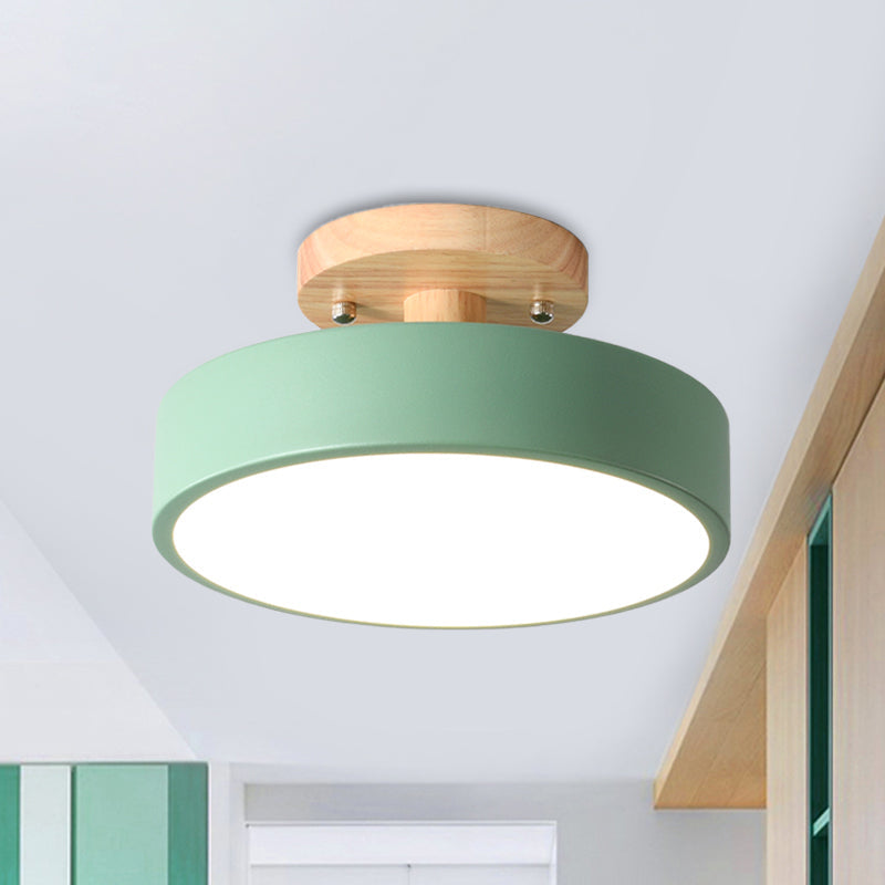 Scandinavian Drum Ceiling Lamp LED with Wood Accent 30cm 40cm 50cm Dimmable Warm White and Cool White Modern Design for Living Room Bedroom | Sansoti
