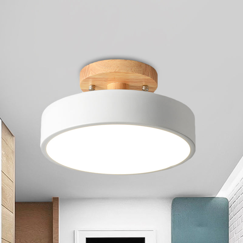 Scandinavian Drum Ceiling Lamp LED with Wood Accent 30cm 40cm 50cm Dimmable Warm White and Cool White Modern Design for Living Room Bedroom | Sansoti