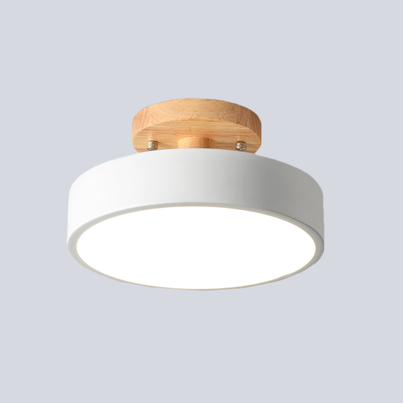 Nordic Ceiling Lamp Metal & Wood LED Dimmable Green White Grey Black for Hall Bedroom 20cm Scandinavian Design | Sansoti