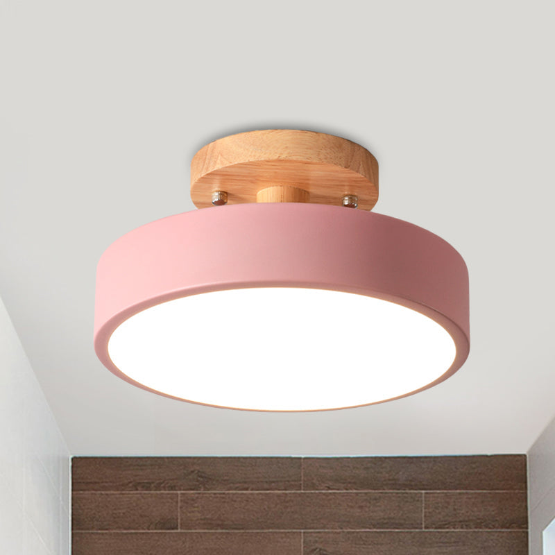 Scandinavian Drum Ceiling Lamp LED with Wood Accent 30cm 40cm 50cm Dimmable Warm White and Cool White Modern Design for Living Room Bedroom | Sansoti