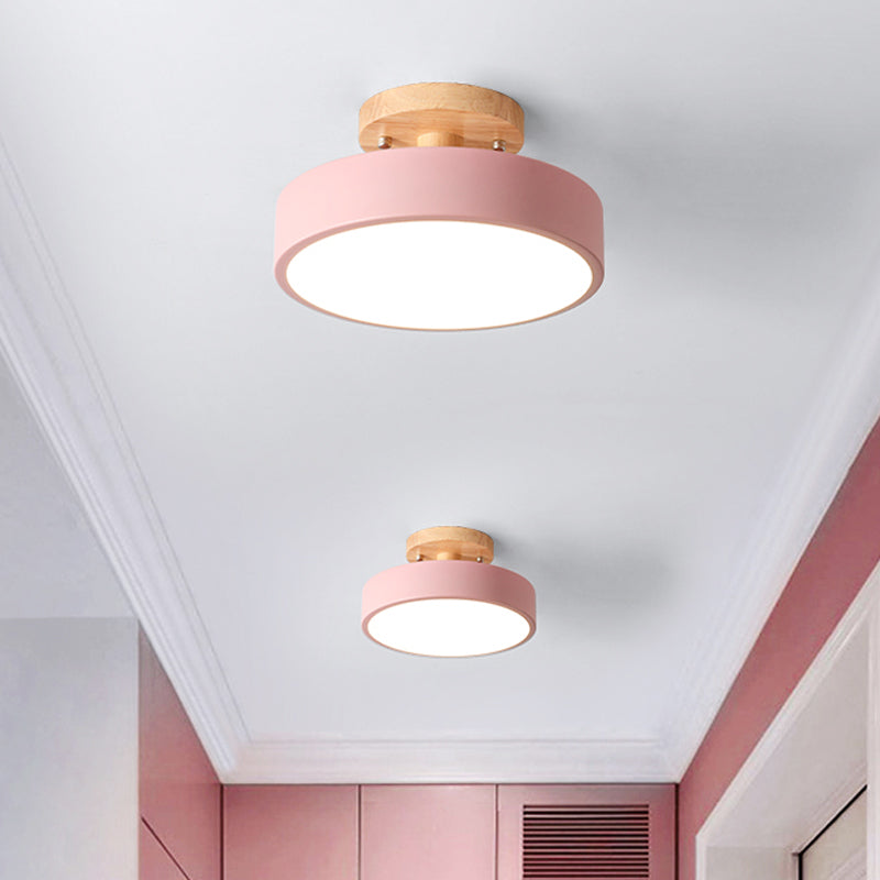 Scandinavian Drum Ceiling Lamp LED with Wood Accent 30cm 40cm 50cm Dimmable Warm White and Cool White Modern Design for Living Room Bedroom | Sansoti