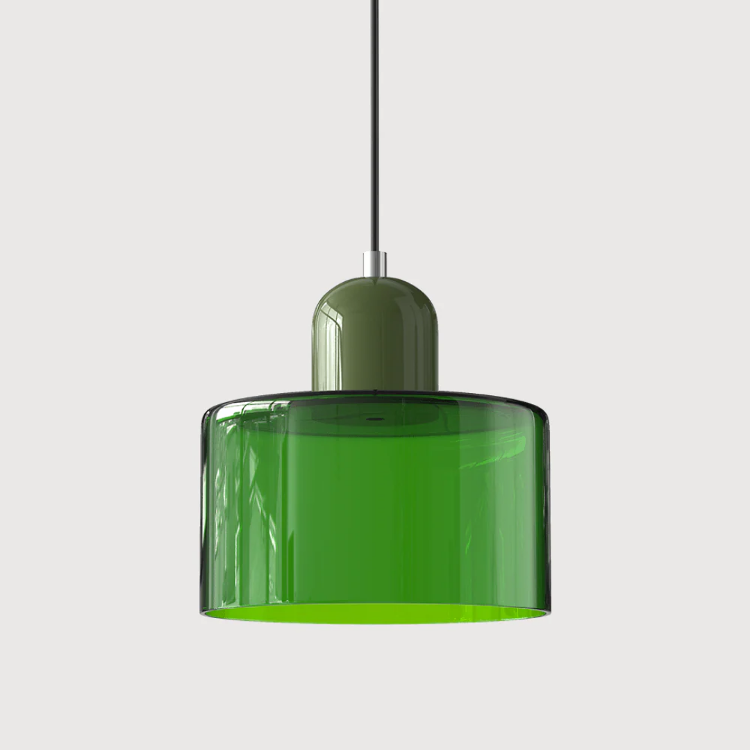 Suspension vintage en verre coloré et métal réglable, éclairage d’ambiance pour coin repas, plafonnier au design rétro | Sansoti