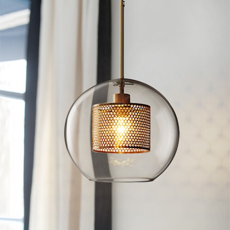 Glass Pendant Light Globe Gold or Silver E26 Socket Adjustable Cord Dining Room Bedroom Living Room Modern | Sansoti