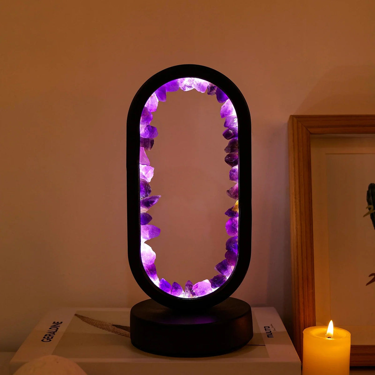 Table Lamp Amethyst Handmade Natural Crystal LED E14 Purple Pink Atmosphere Bedroom Meditation Yoga Relaxing Decoration Inner Peace | Sansoti