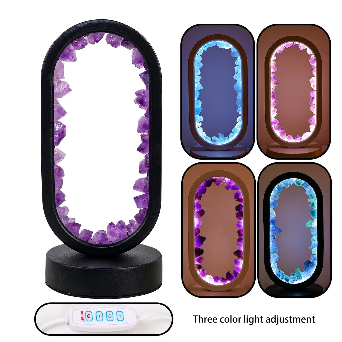 Table Lamp Amethyst Handmade Natural Crystal LED E14 Purple Pink Atmosphere Bedroom Meditation Yoga Relaxing Decoration Inner Peace | Sansoti